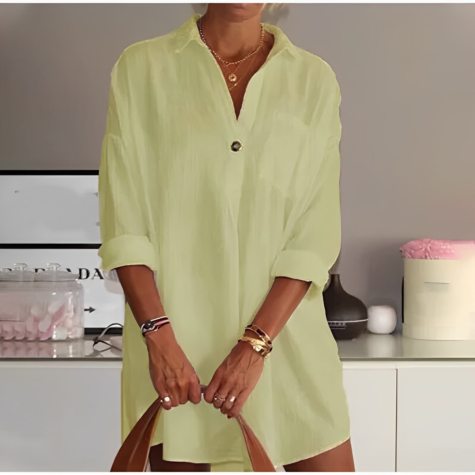 Shirin – Lässiges Halbarm-Hemd für Damen Grun