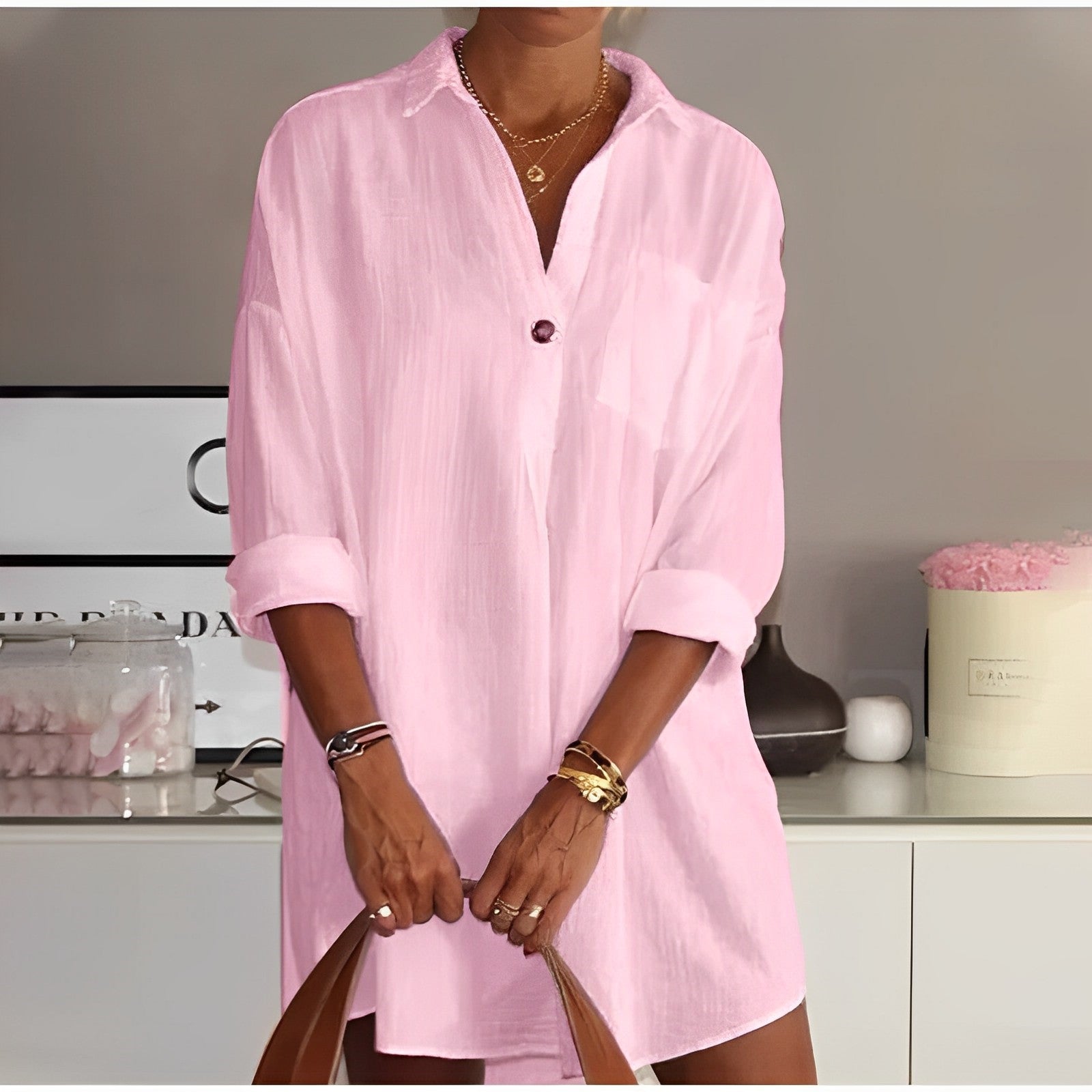 Shirin – Lässiges Halbarm-Hemd für Damen Rosa