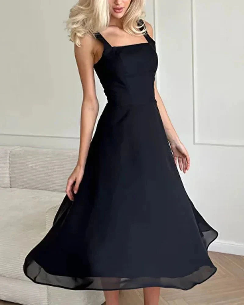 Sibelle - Elegantes Abendkleid aus Chiffon mit Eckigem Ausschnitt Schwarz