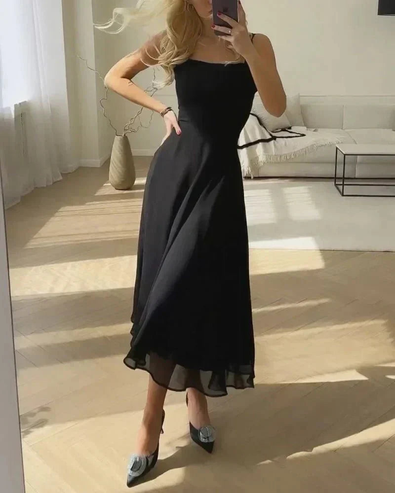 Sibelle - Elegantes Abendkleid aus Chiffon mit Eckigem Ausschnitt Schwarz 2