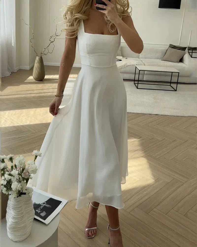 Sibelle - Elegantes Abendkleid aus Chiffon mit Eckigem Ausschnitt WeiB