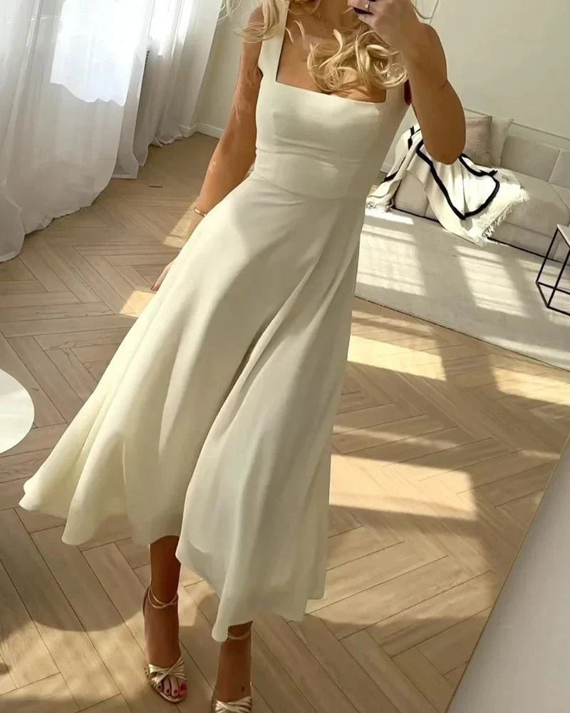 Sibelle - Elegantes Abendkleid aus Chiffon mit Eckigem Ausschnitt WeiB 2