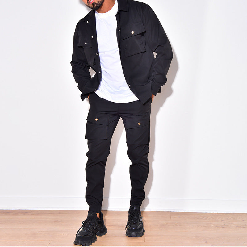 Sigurd - Schlankes Fracht-Set für Männer mit Jacke, Modernes Design Schwarz
