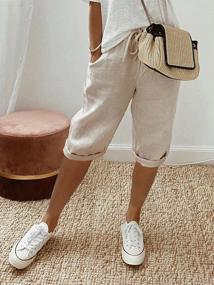 Sonja - Baumwollshorts Atmungsaktiv, Entspannte Passform, Praktische Seitentaschen Beige