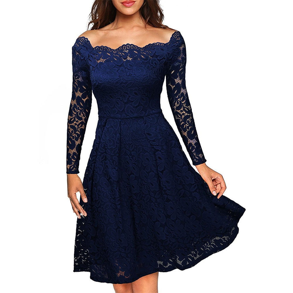 Stellina - Elegantes Off-Shoulder-Spitzenkleid Für Damen Blau