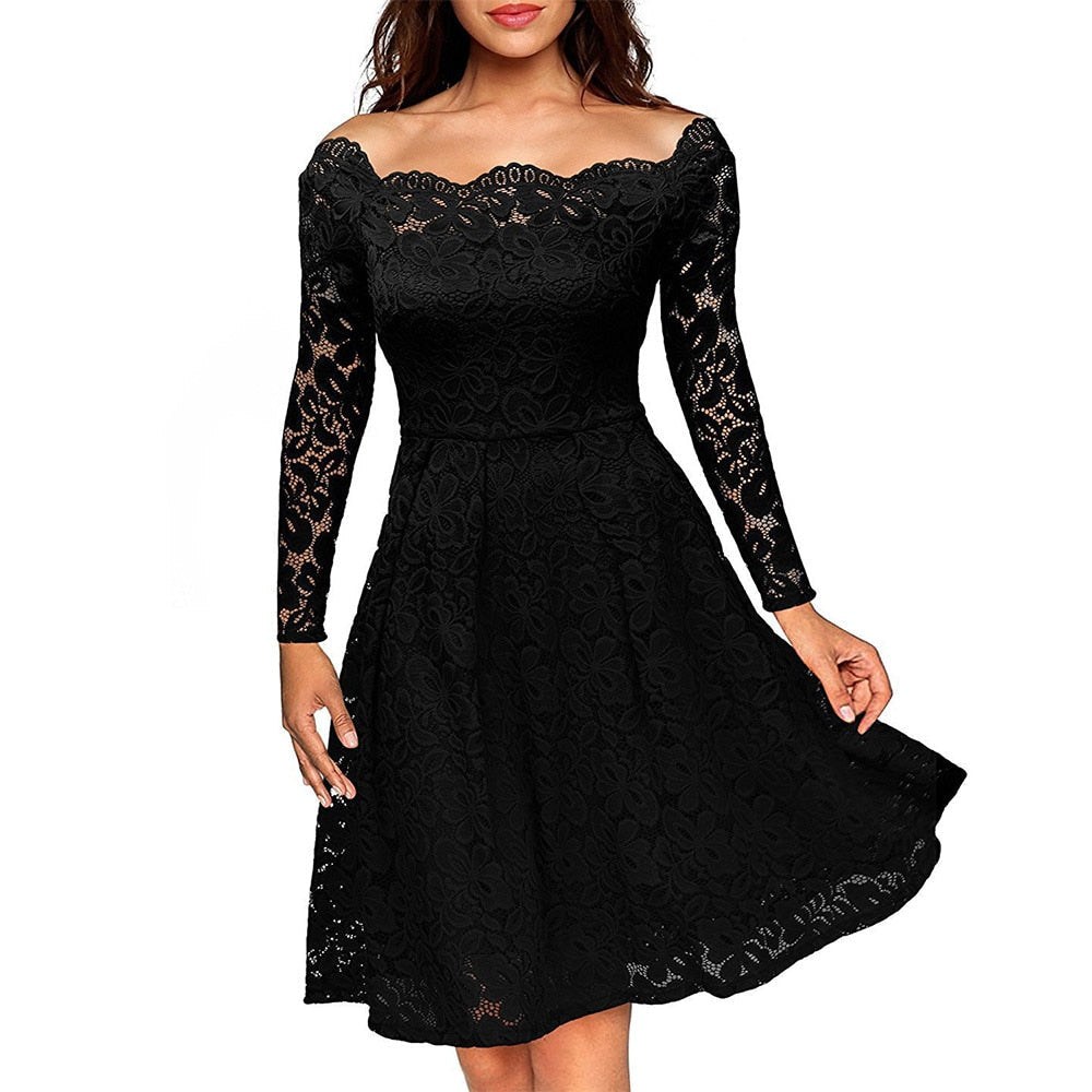 Stellina - Elegantes Off-Shoulder-Spitzenkleid Für Damen Schwarz