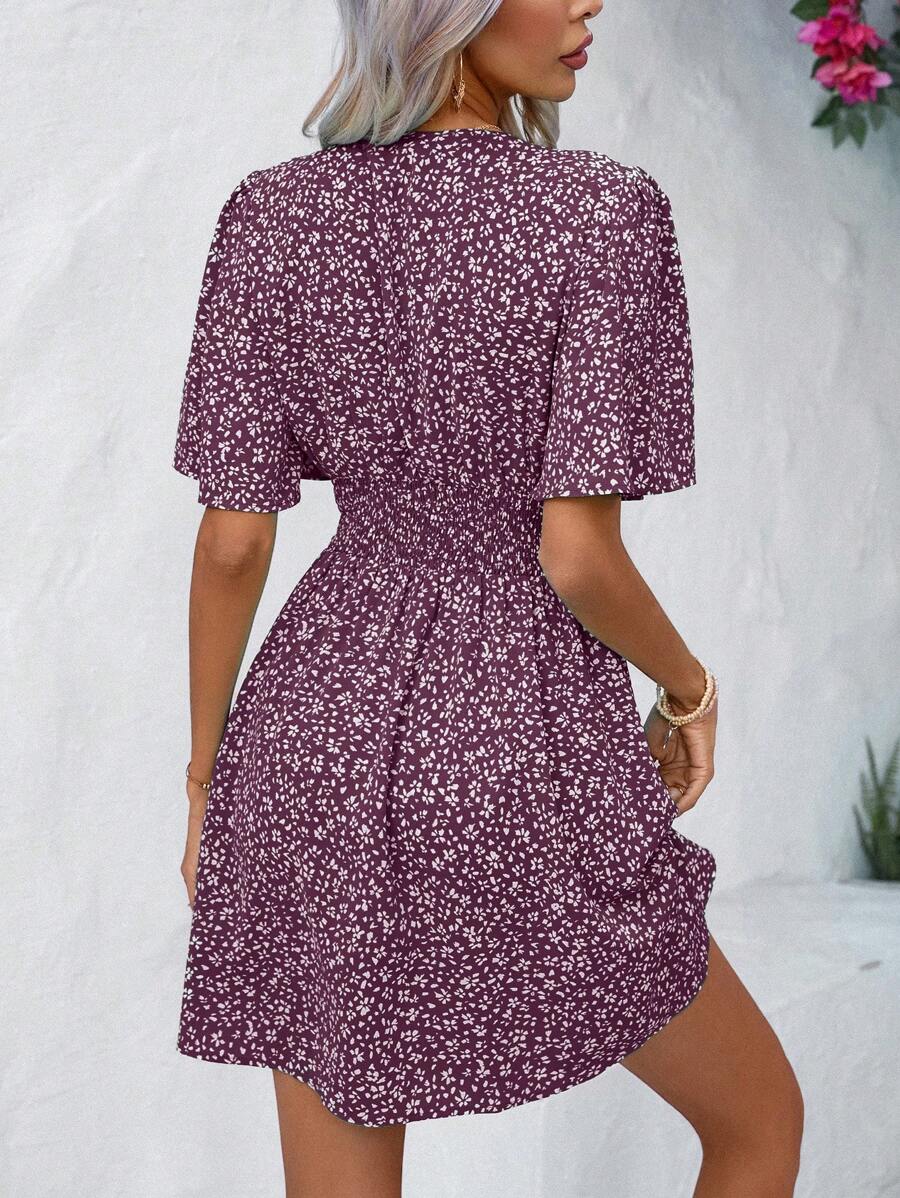 Susanne – Sommerkleid Damen V-Ausschnitt Geraffte Taille Burgunder 2