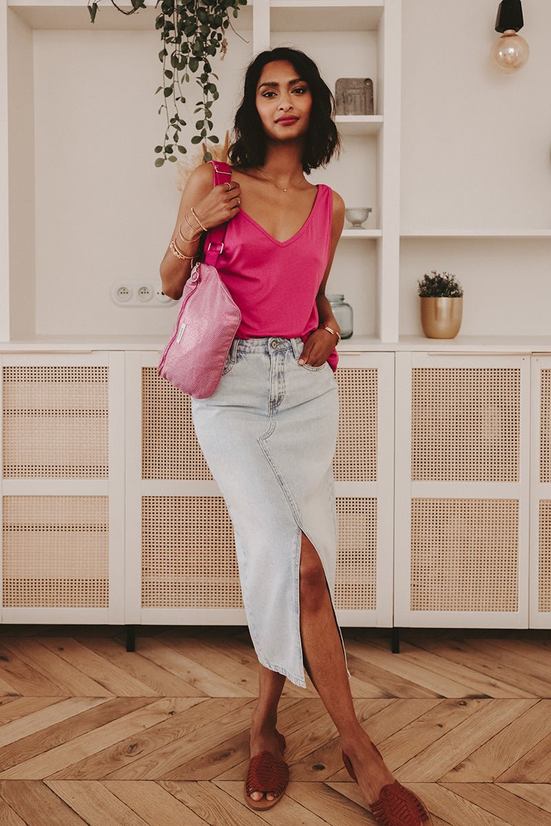 Tamara – Jeans-Midi-Rock mit Gehschlitz  - Hellblau