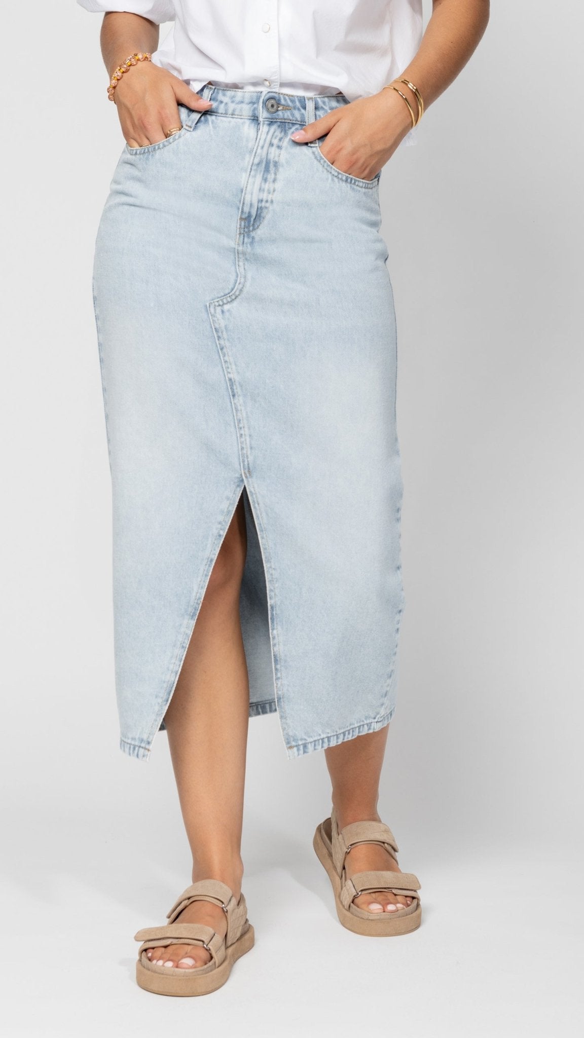 Tamara – Jeans-Midi-Rock mit Gehschlitz  - Hellblau 2
