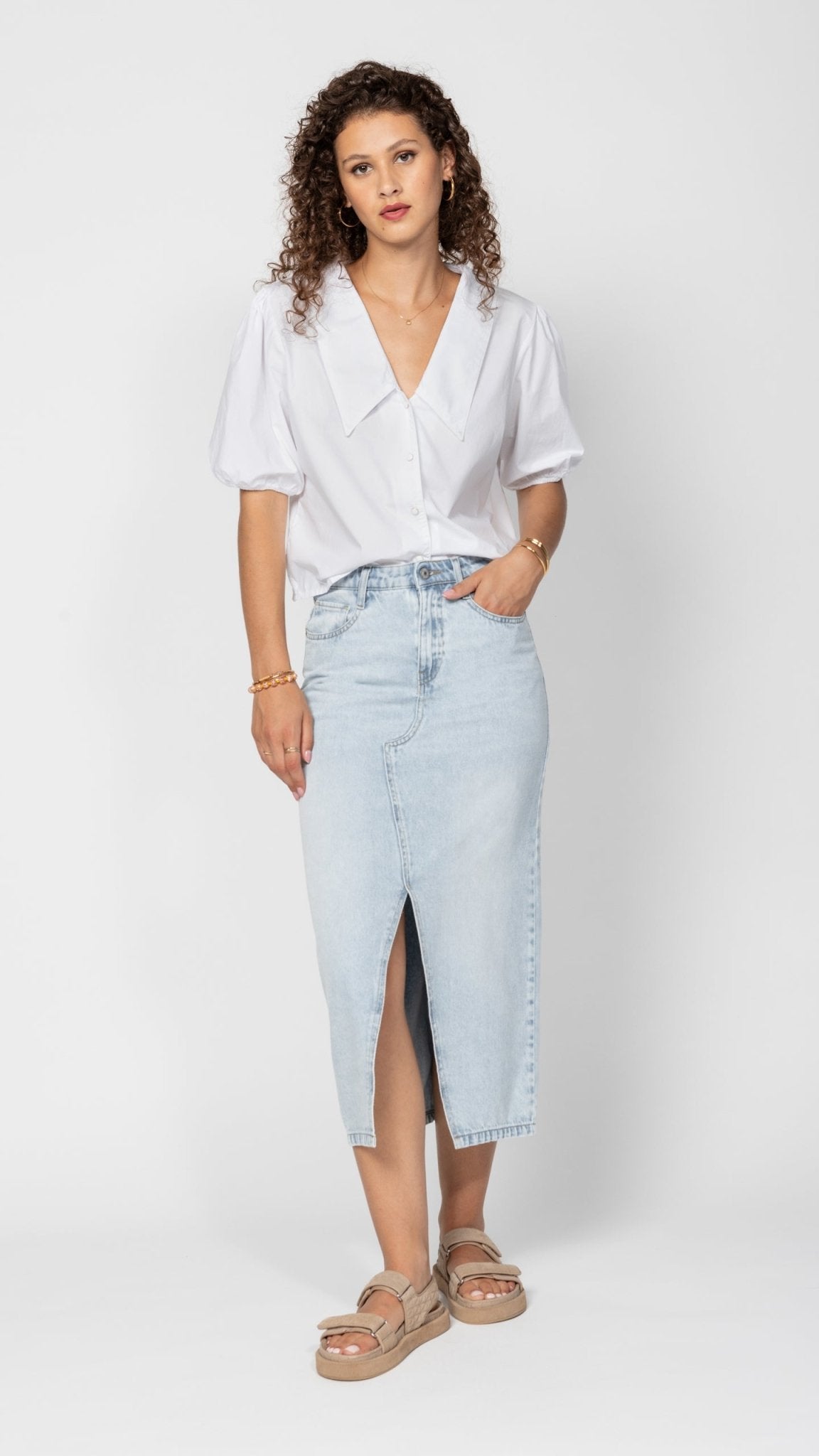 Tamara – Jeans-Midi-Rock mit Gehschlitz  - Hellblau 3