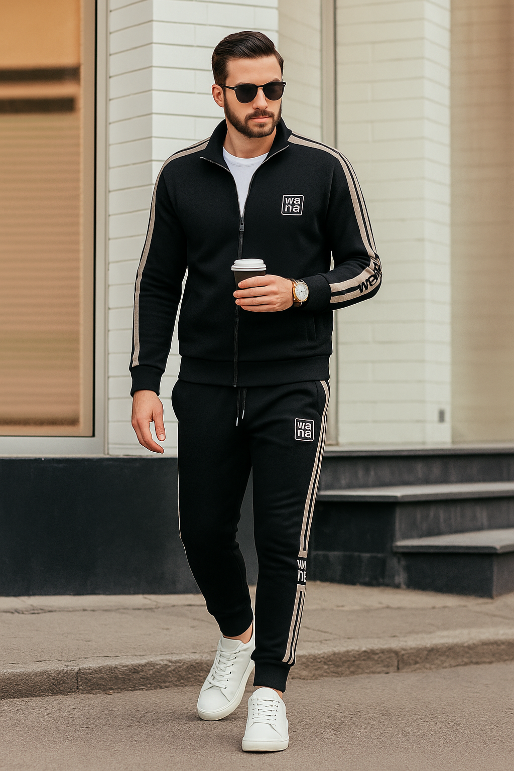 Tarek - Trainingsanzug Set Premium Bequem Sportlich Modern Schwarz 4