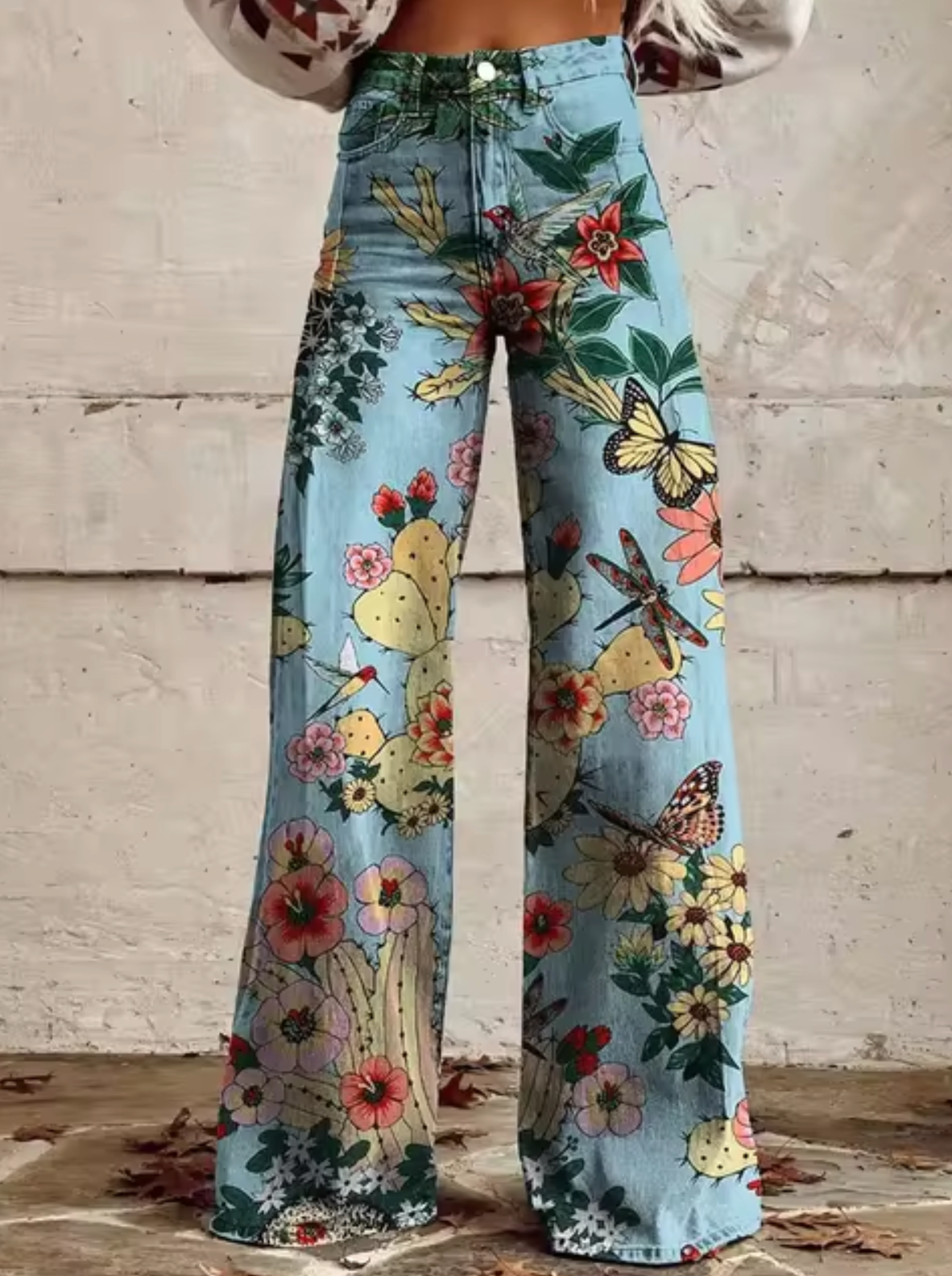 Thekla - Damen-weite Jeans mit bedrucktem Design Blau