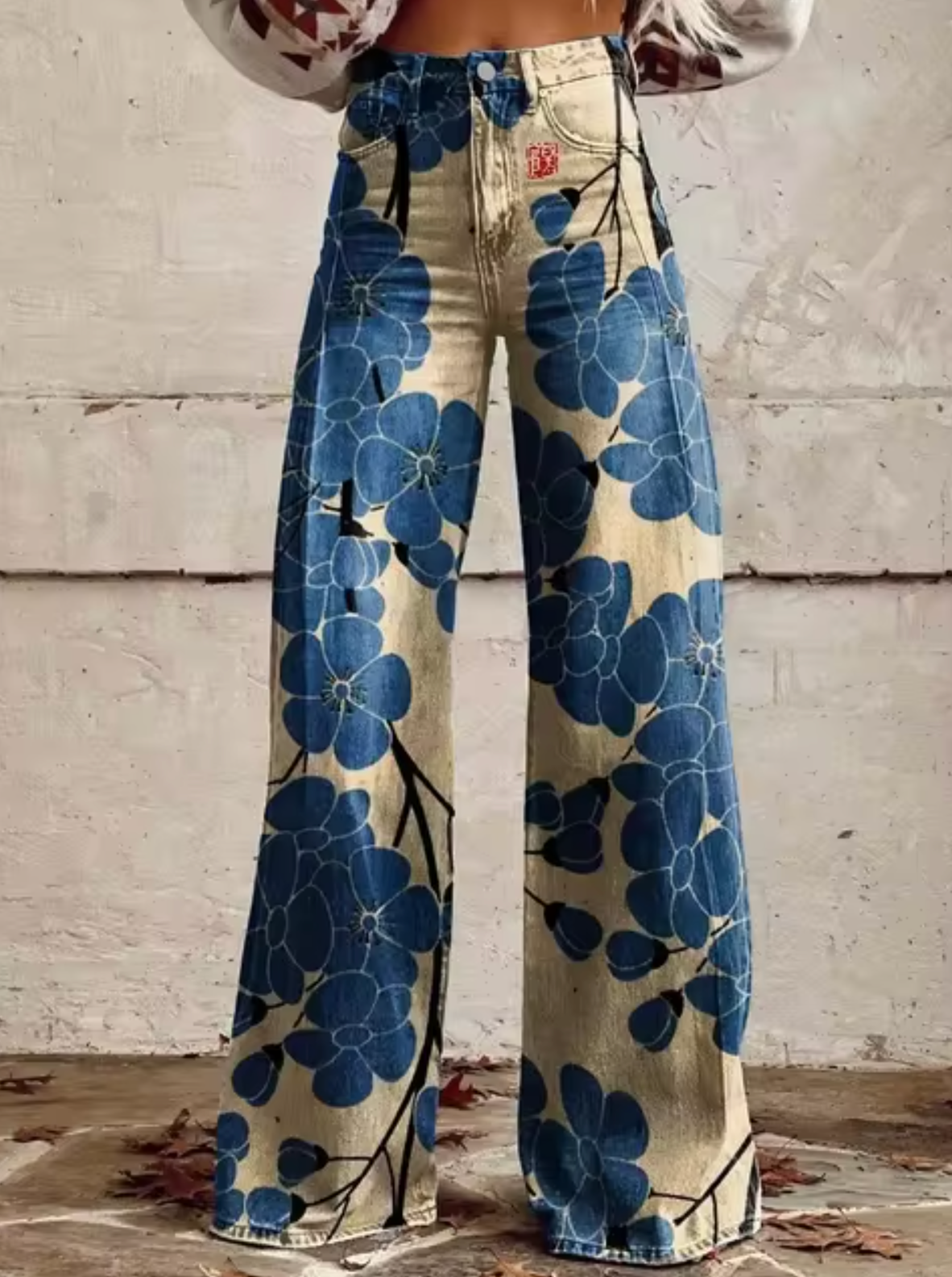 Thekla - Damen-weite Jeans mit bedrucktem Design Blau 2