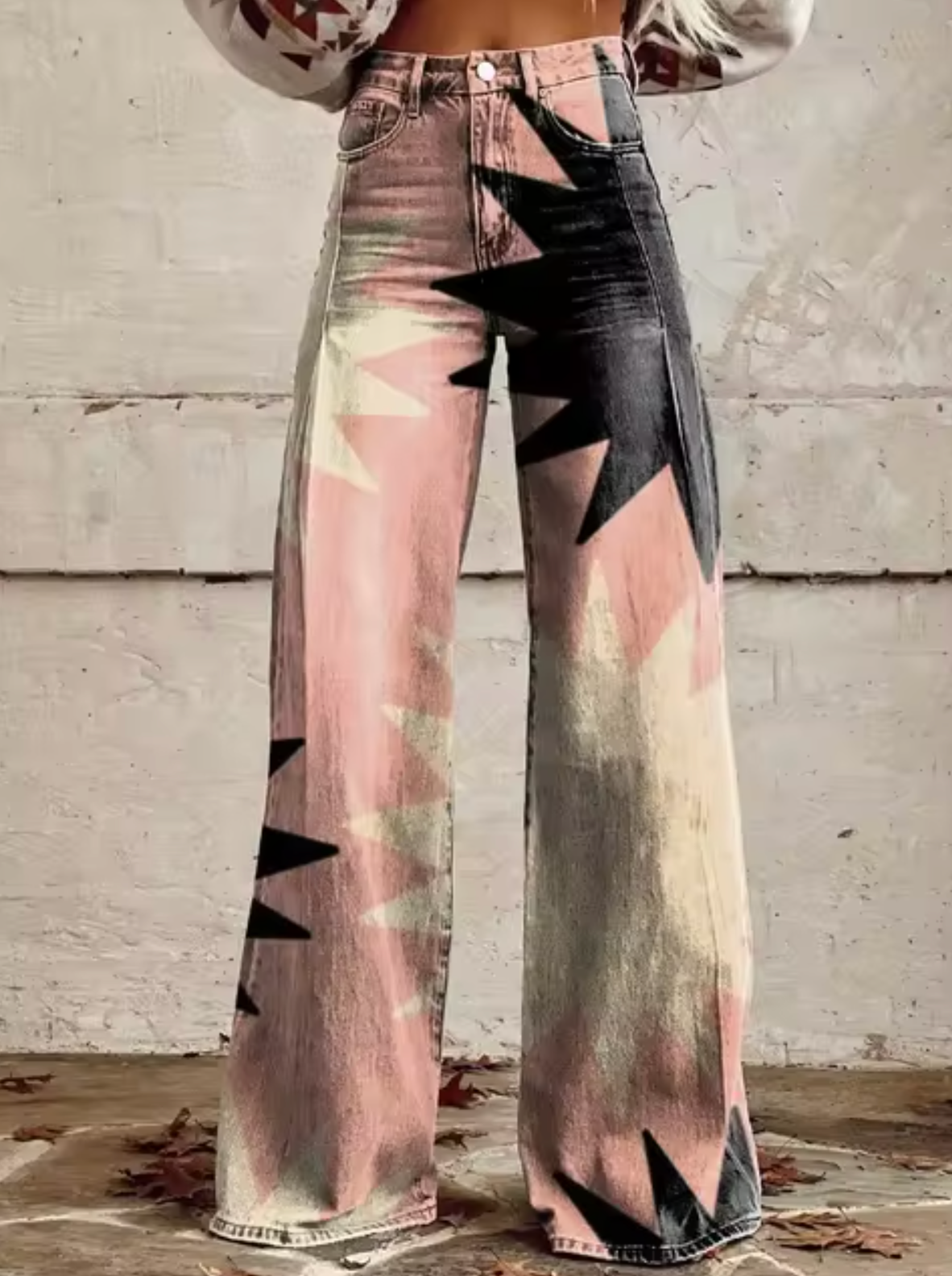Thekla - Damen-weite Jeans mit bedrucktem Design Rosa