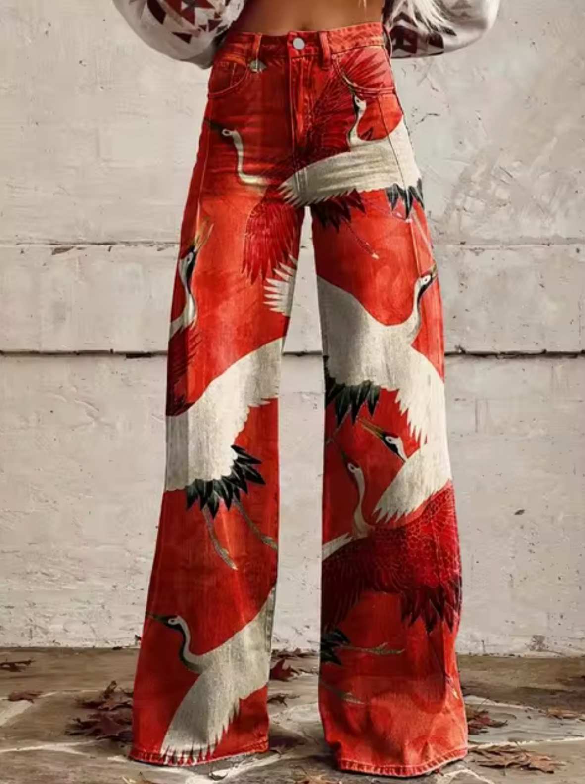 Thekla - Damen-weite Jeans mit bedrucktem Design Rot