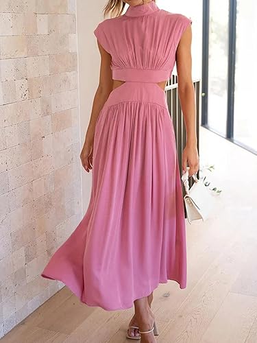 Theodisa - Plissiertes Mock-Neck Midikleid für Damen Rosa