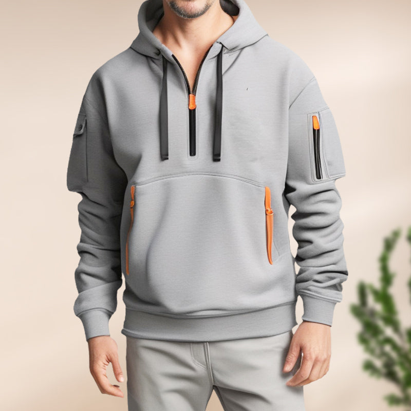 Till - Hoodie Halber Reißverschluss Bequem Warm Trendig Hellgrau