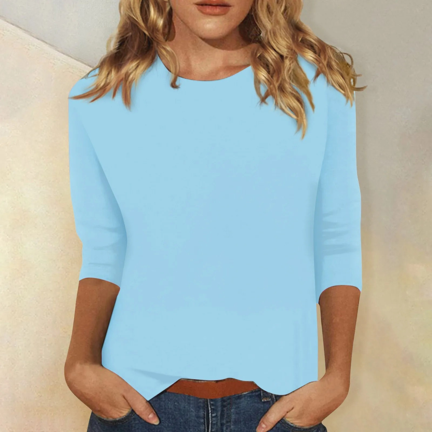 Tilla - Damen Langarmshirt mit Rundhalsausschnitt HellBlau