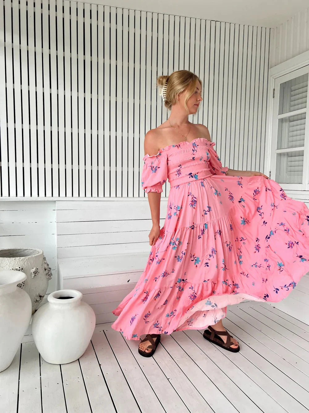 Tina – Maxikleid in Rosa mit Blumenmuster - Rosa 1
