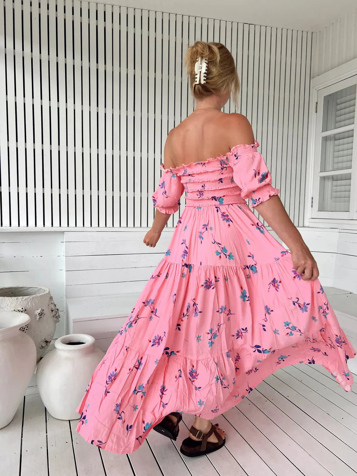 Tina – Maxikleid in Rosa mit Blumenmuster - Rosa 2
