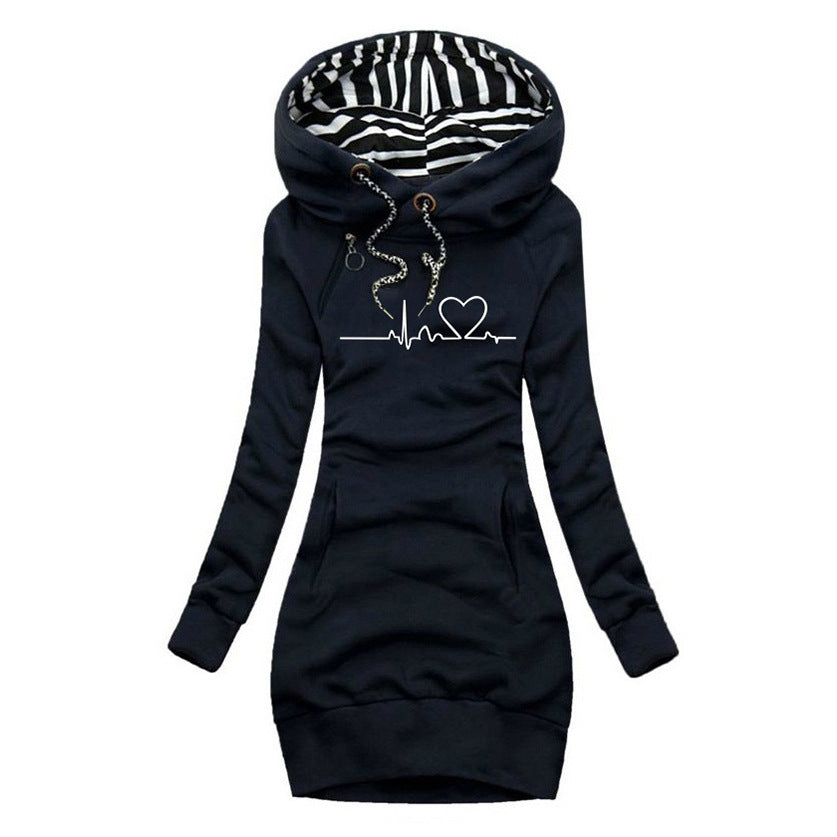 Tinette - Pulloverkleid Bedruckt Herzmotiv Bequem Trendig Blau