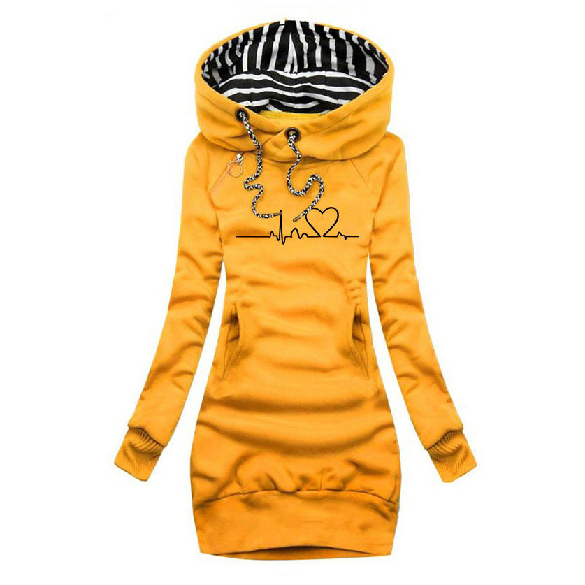 Tinette - Pulloverkleid Bedruckt Herzmotiv Bequem Trendig Gelb