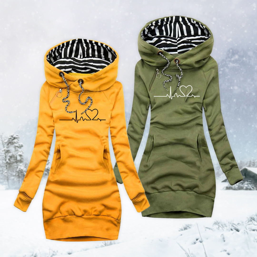 Tinette - Pulloverkleid Bedruckt Herzmotiv Bequem Trendig Gelb & Grün