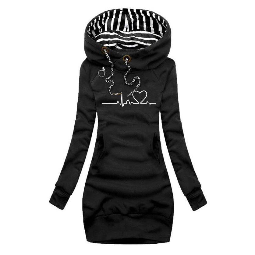Tinette - Pulloverkleid Bedruckt Herzmotiv Bequem Trendig Schwarz