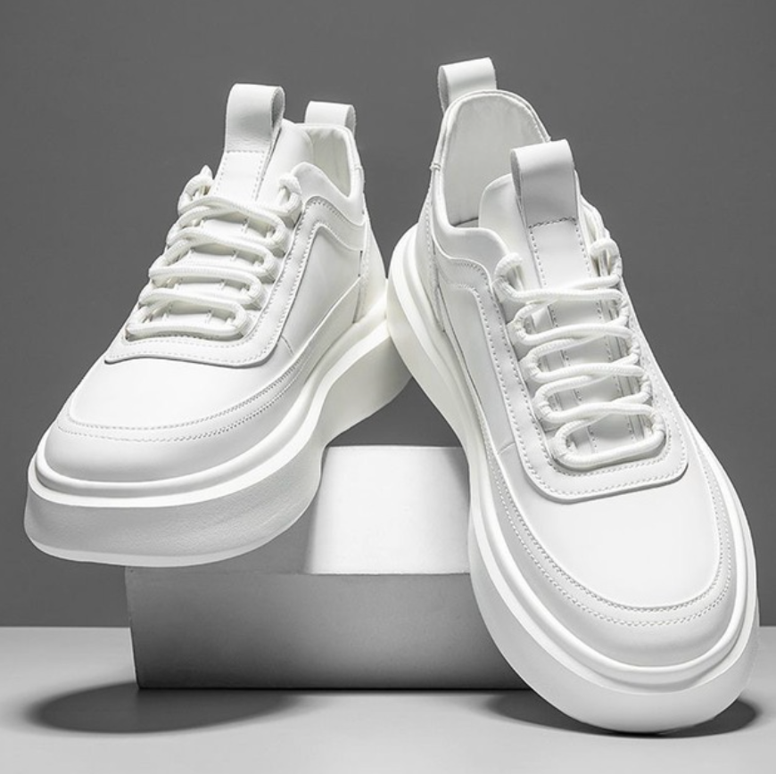 Tom - Herren Weiße Leder-Sneaker mit Chunky Plateau-Sohle WeiB