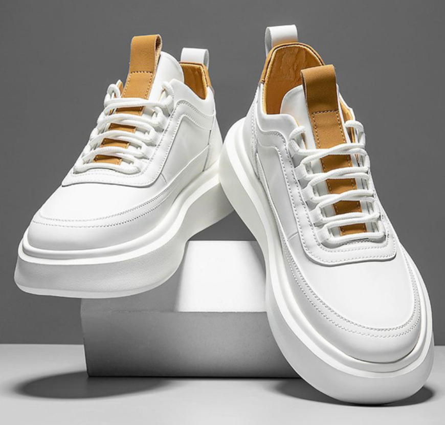 Tom - Herren Weiße Leder-Sneaker mit Chunky Plateau-Sohle WeiB Braun