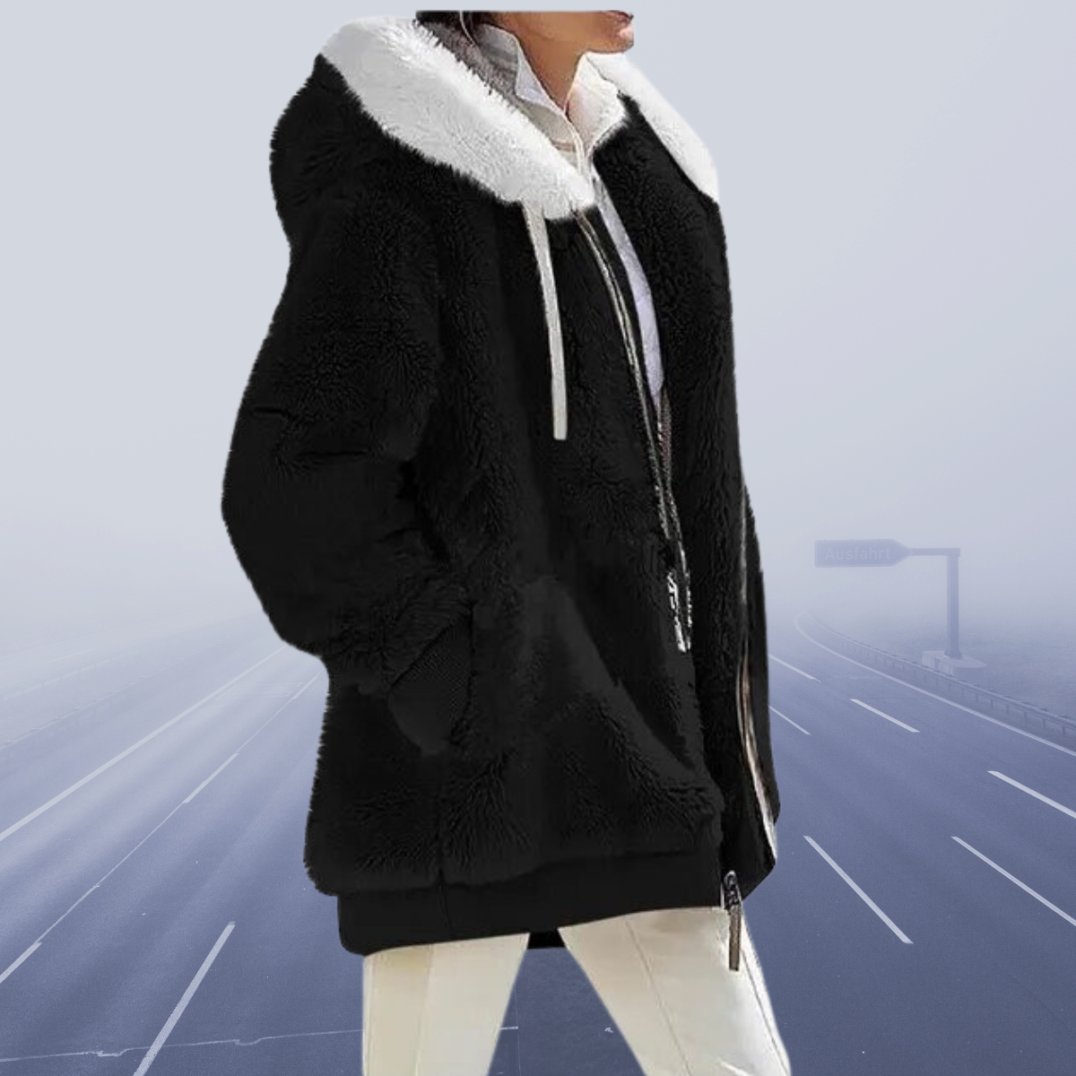 Tonia - Fleecejacke Bequem Superwarm Weich Modern Schwarz