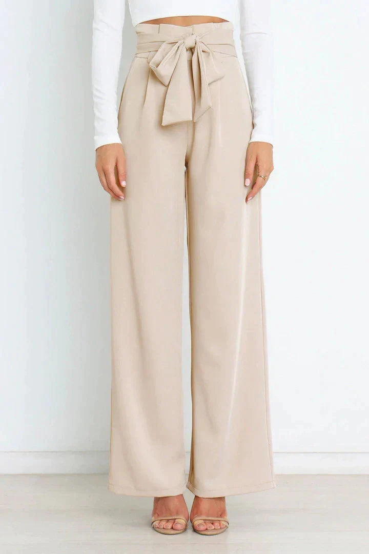 Torina - Damen High-Waist Weitbein-Hose Beige