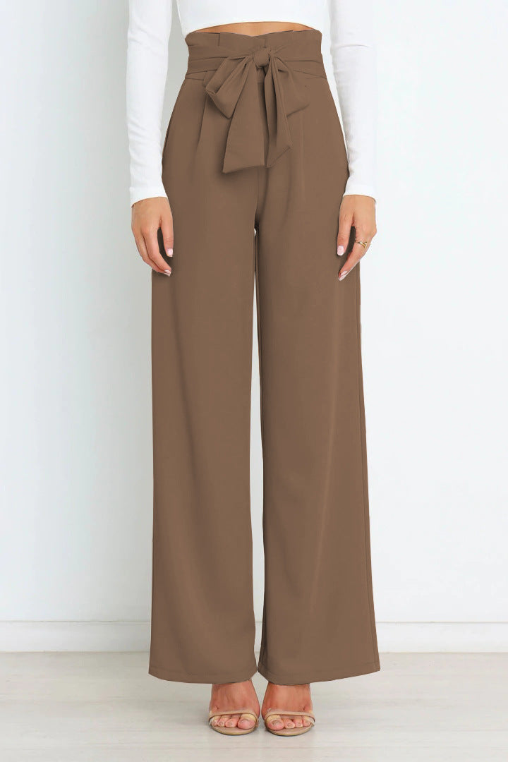 Torina - Damen High-Waist Weitbein-Hose Braun