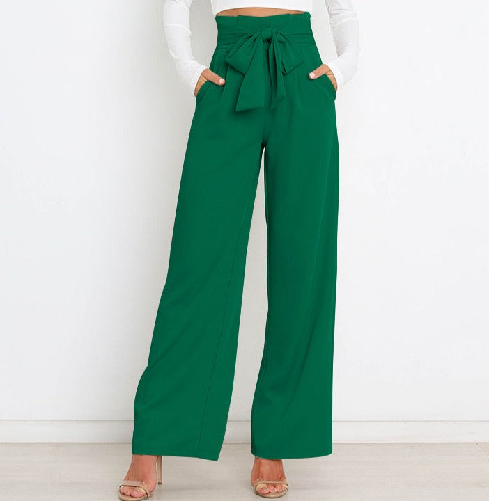 Torina - Damen High-Waist Weitbein-Hose Grun