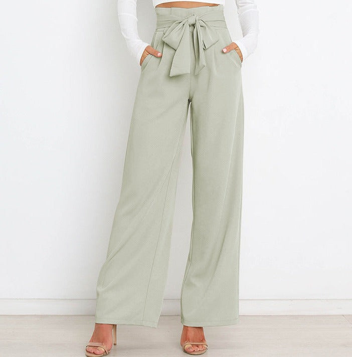 Torina - Damen High-Waist Weitbein-Hose Hellgrun