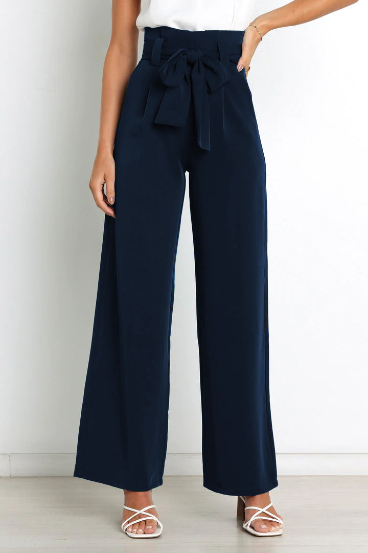 Torina - Damen High-Waist Weitbein-Hose Marineblau