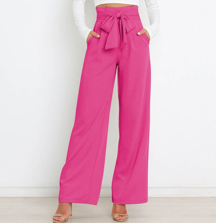 Torina - Damen High-Waist Weitbein-Hose Rosenrot