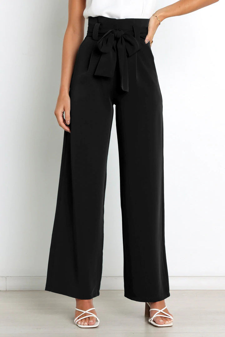 Torina - Damen High-Waist Weitbein-Hose Schwarz