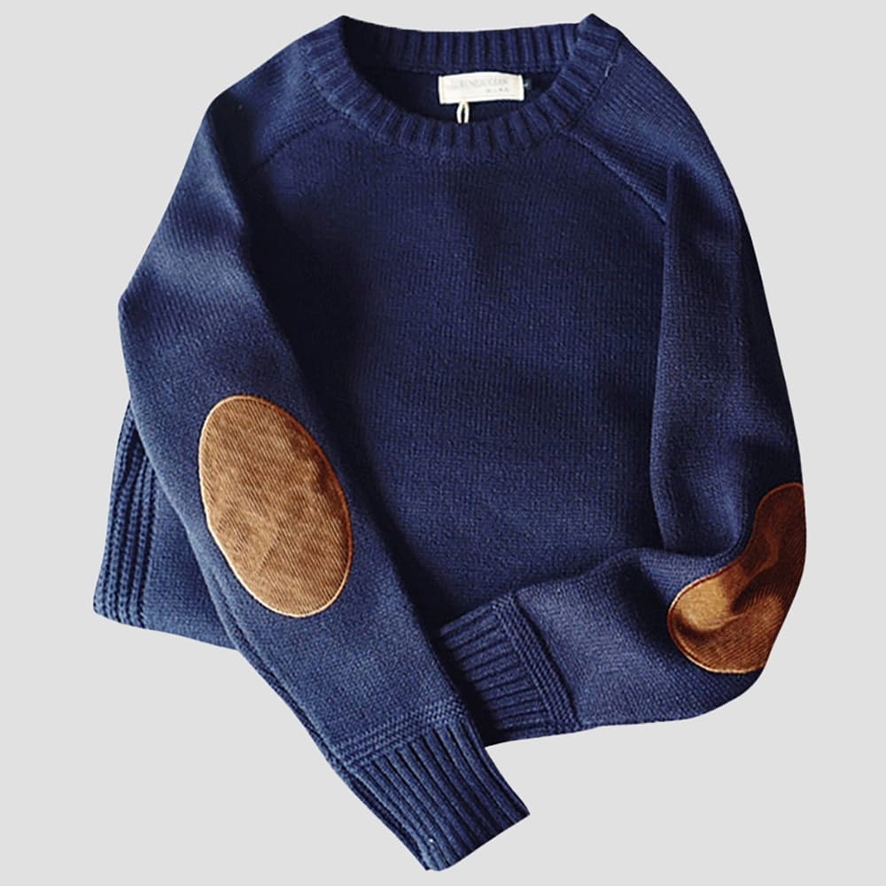 Ulman – Zweifarbiger Herren Rundhals Strickpullover Blau