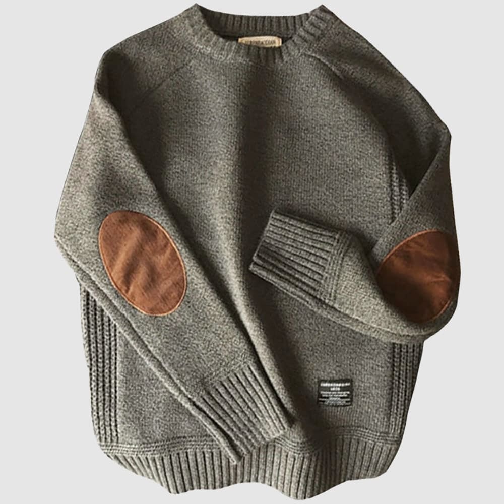 Ulman – Zweifarbiger Herren Rundhals Strickpullover Grau