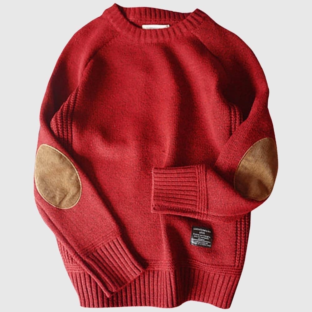 Ulman – Zweifarbiger Herren Rundhals Strickpullover Rot