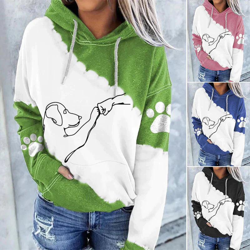 Ulrika – Trendiger lockerer Hoodie mit Hundeaufdruck Grün