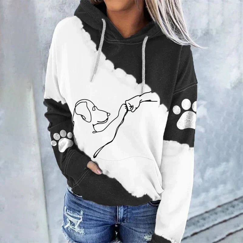 Ulrika – Trendiger lockerer Hoodie mit Hundeaufdruck Schwarz