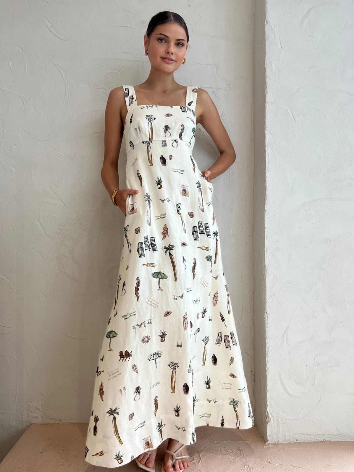 Undina -Tropische Sommer Maxikleid Weiß