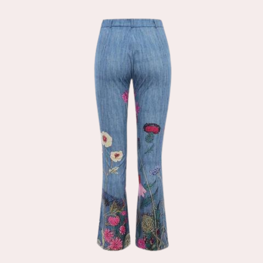 Undine - Weit geschnittene Jeans mit Blumenstickerei für Damen Blau