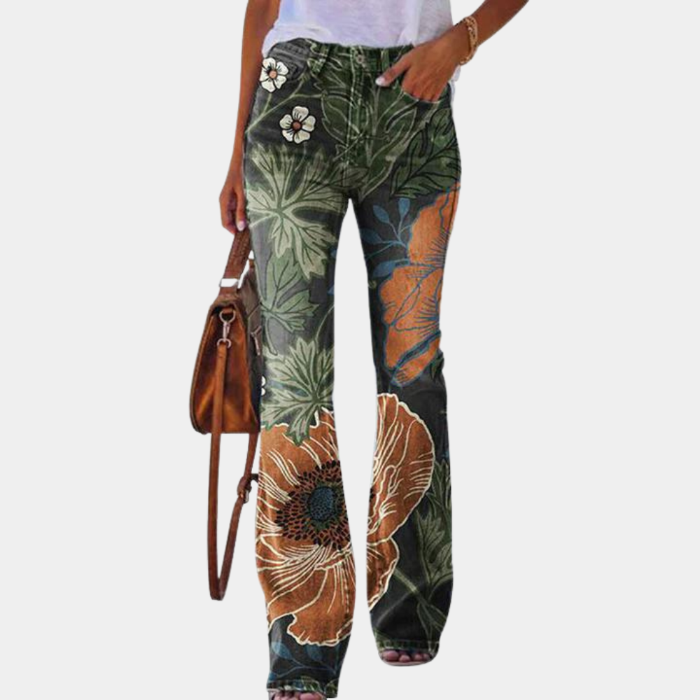 Undine - Weit geschnittene Jeans mit Blumenstickerei für Damen Braun