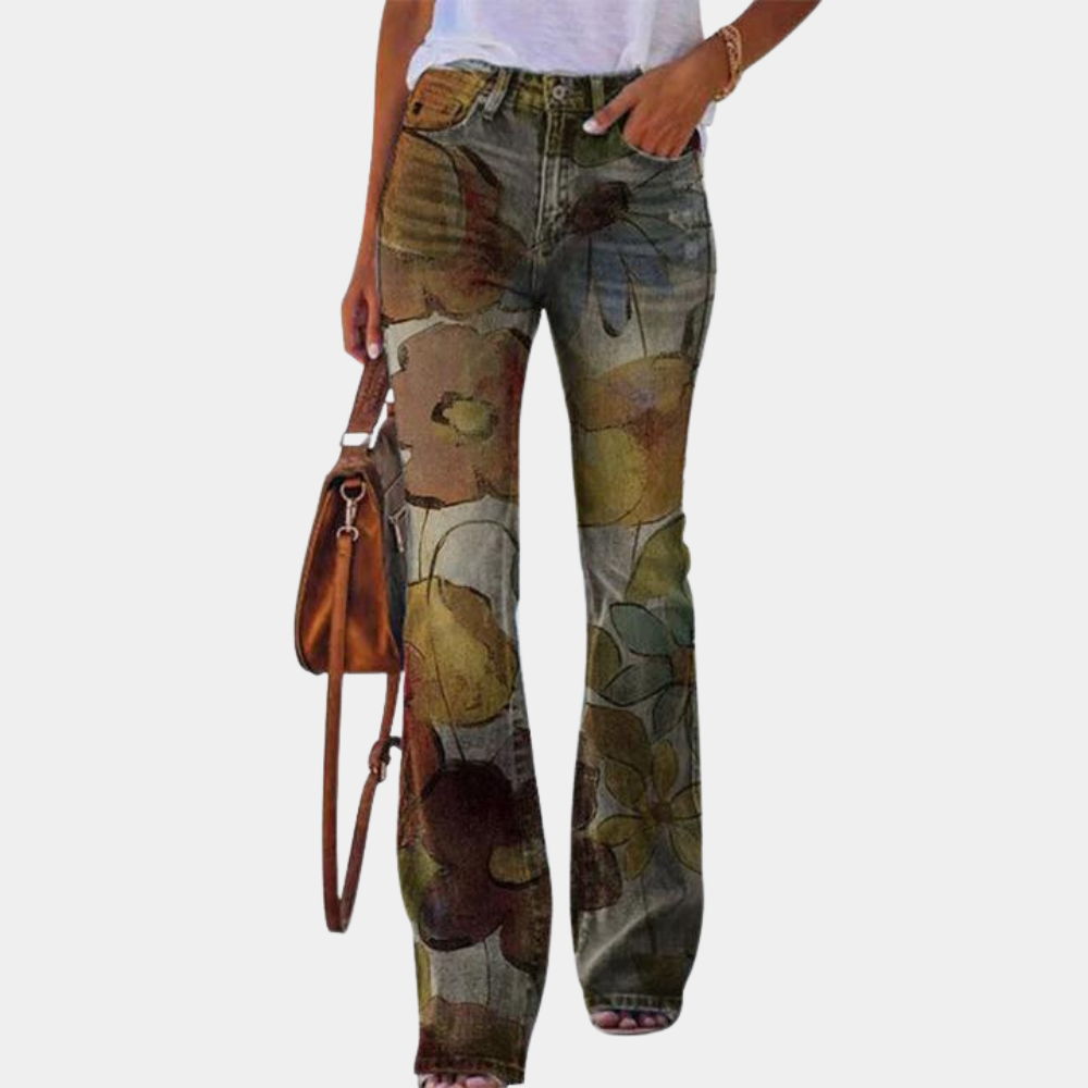 Undine - Weit geschnittene Jeans mit Blumenstickerei für Damen Braun 2