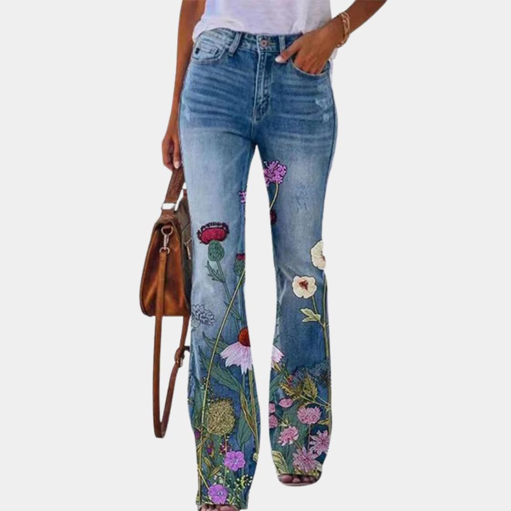 Undine - Weit geschnittene Jeans mit Blumenstickerei für Damen DunkelBlau