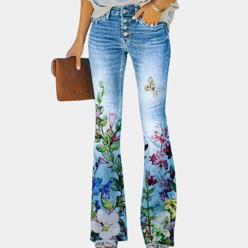 Undine - Weit geschnittene Jeans mit Blumenstickerei für Damen HellBlau
