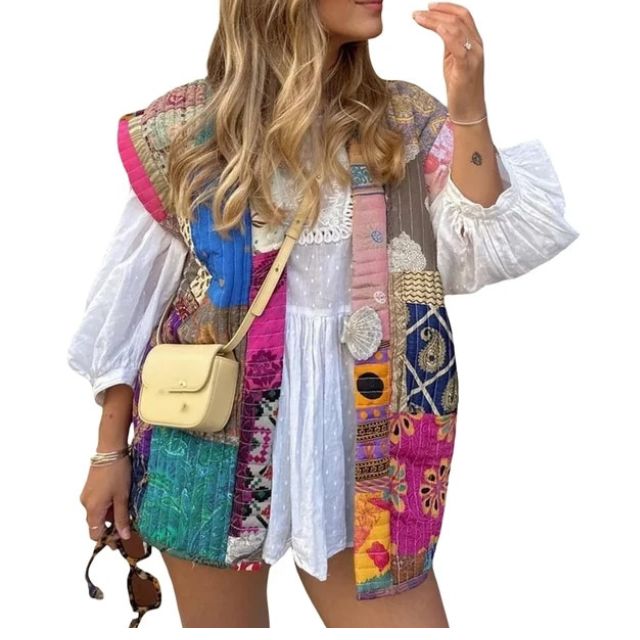 Mona – Gekürzte Steppweste Mit Blumenmuster